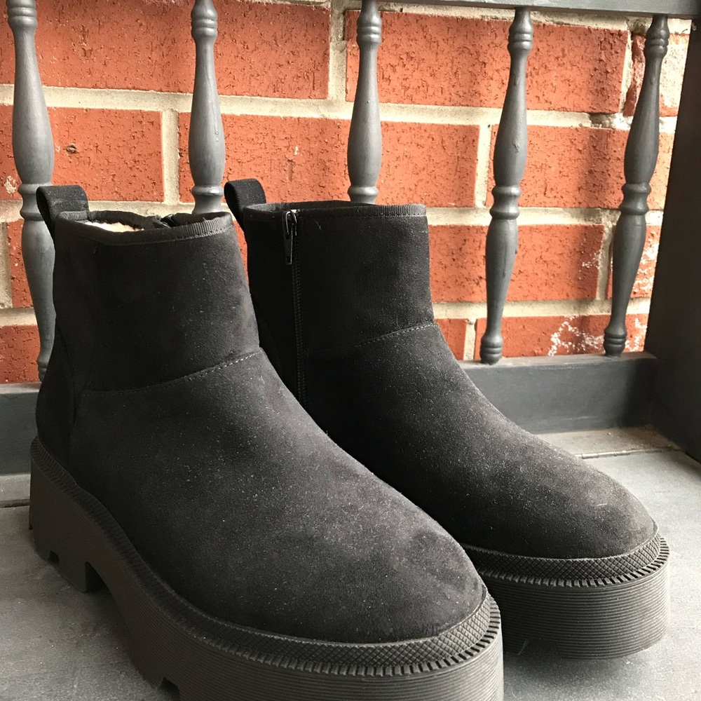 Black Sherpa Lined Slip-On Ankle Booties